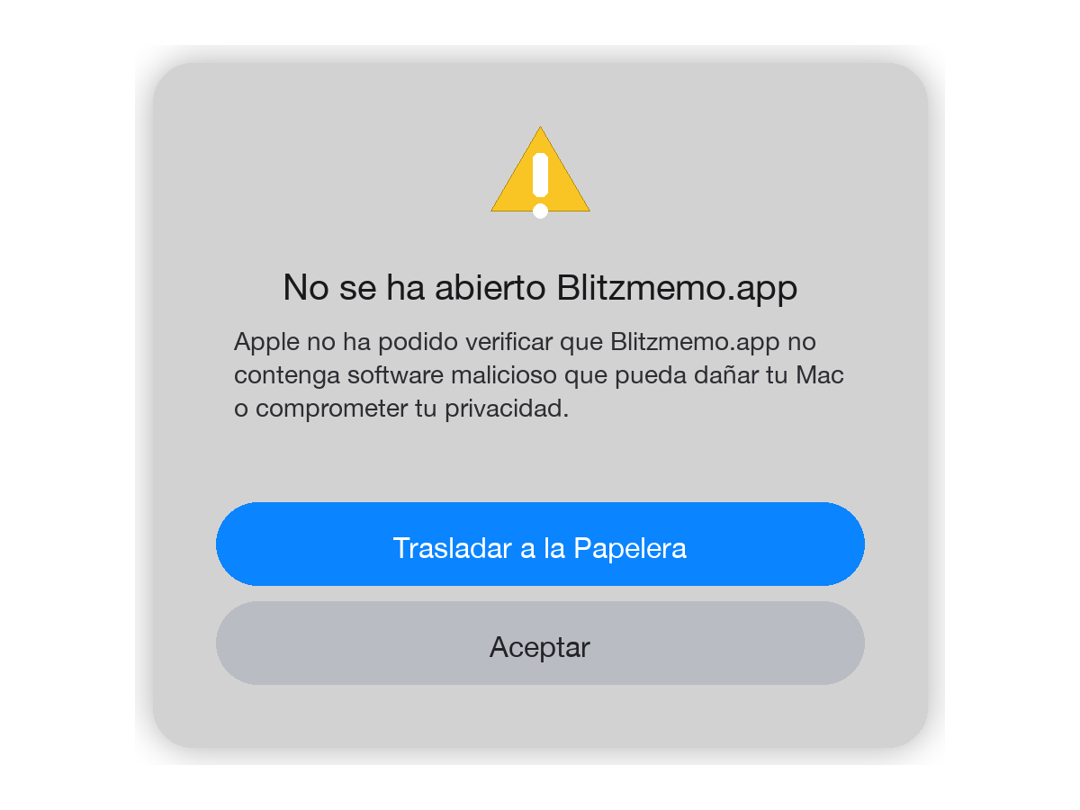 Alerta de macOS: Blitzmemo.app no se abrió