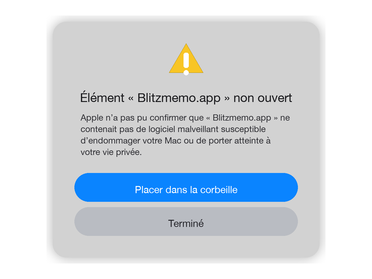 Alerte macOS : Blitzmemo.app n’a pas été ouverte