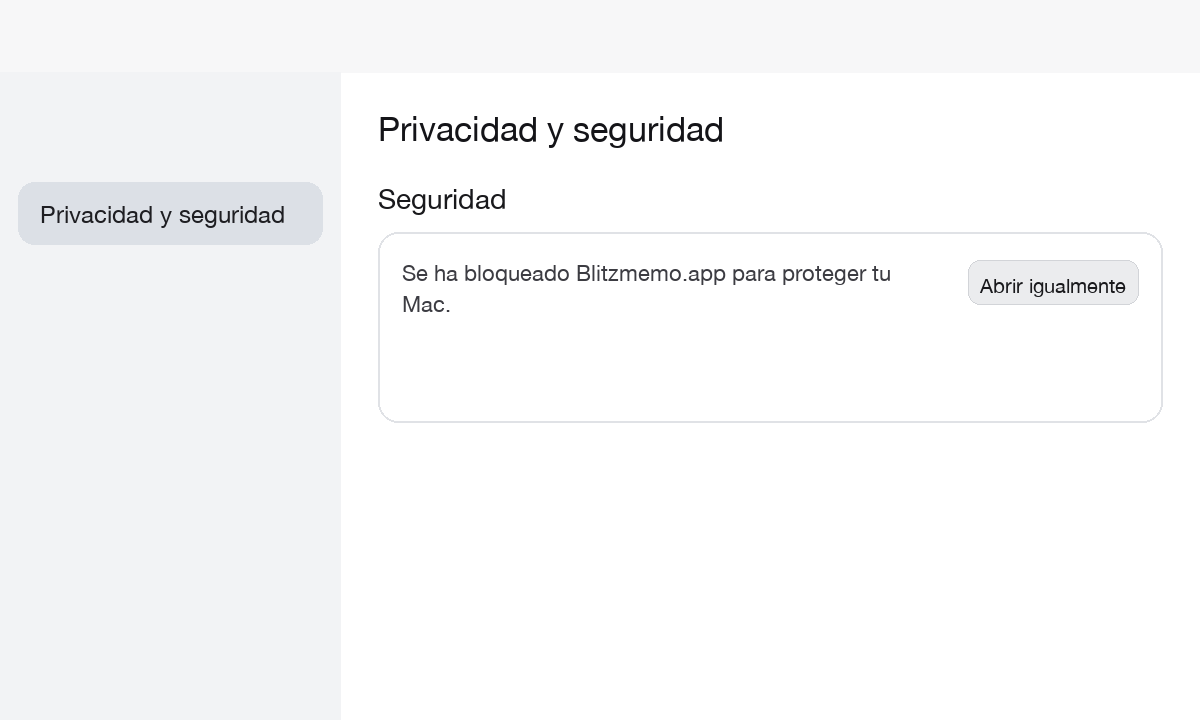 Privacidad y seguridad: Abrir igualmente