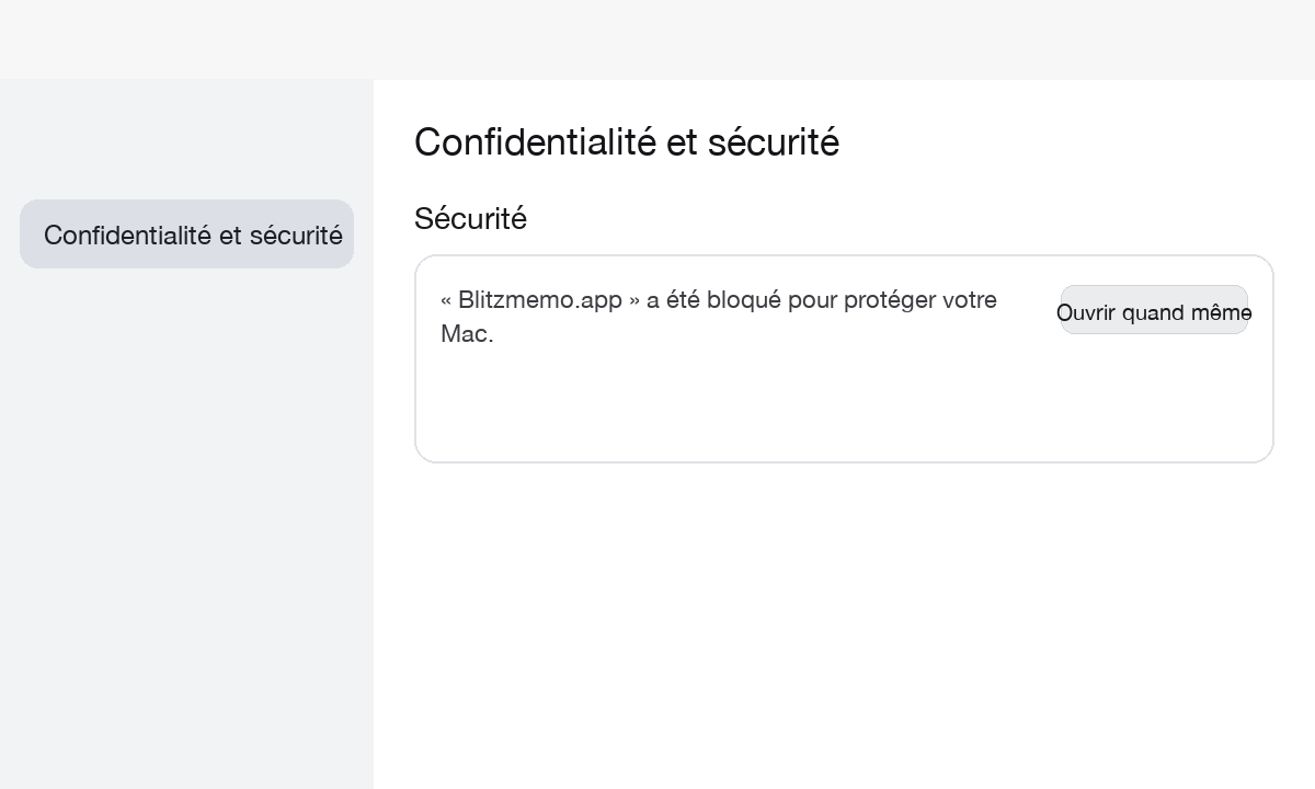 Confidentialité et sécurité : Ouvrir quand même